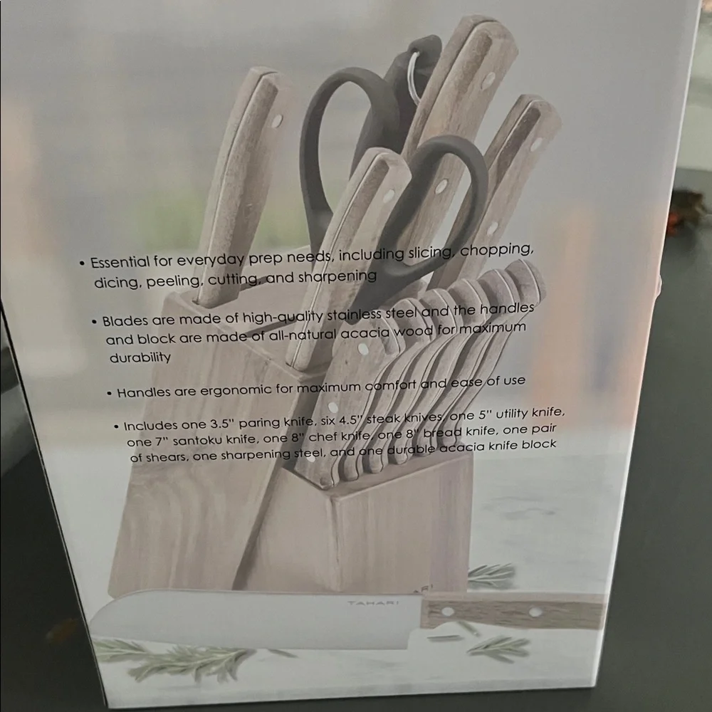 Tahari Acacia Knife‎ Block Set - Brown and Silver